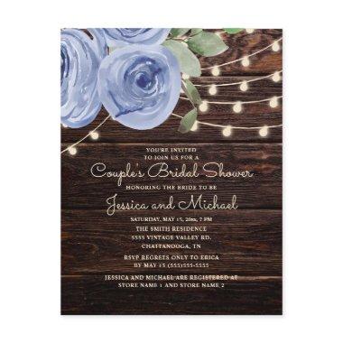 Rustic Blue Floral Couple's Bridal Shower Invitations