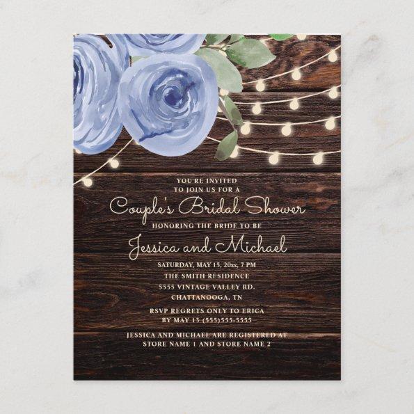 Rustic Blue Floral Couple's Bridal Shower Invitations