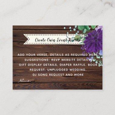 Rustic Blue Flower Wedding Details Invitations - Insert