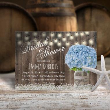 Rustic Blue Hydrangea Floral Jar Bridal Shower Invitations