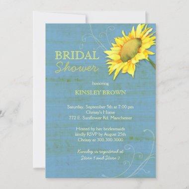 Rustic Blue Sunflower Bridal Shower Invitations