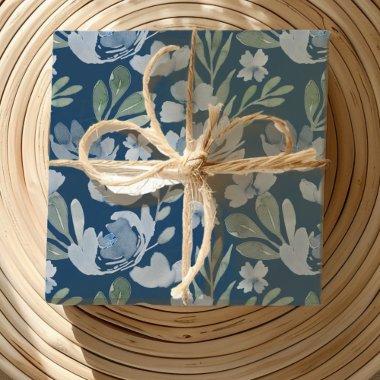 Rustic Blue & Teal Floral Watercolor Pattern Wrapping Paper Sheets