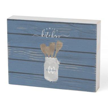 Rustic Blue Wood Jar Spoon Family Kitchen Decor Wooden Box Sign
