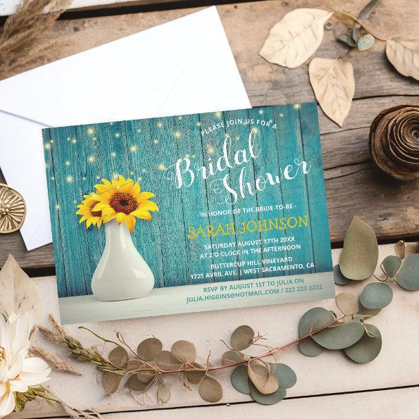 Rustic Blue Wood | Sunflower Bridal Shower Invitations