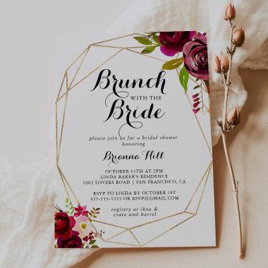 Rustic Blush Burgundy Brunch with the Bride Shower Invitations