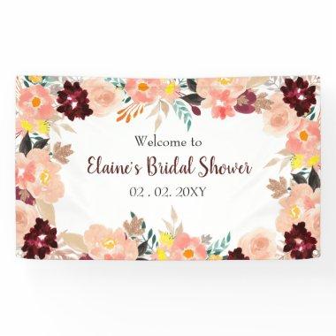 Rustic Blush Burgundy Floral Bridal Shower Banner
