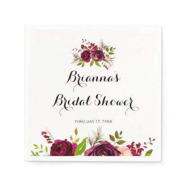 Rustic Blush Burgundy Floral Bridal Shower Napkins