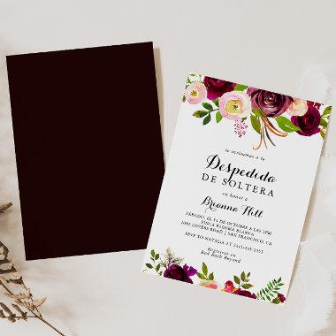 Rustic Blush Burgundy Floral Spanish Bridal Shower Invitations