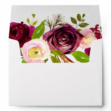 Rustic Blush Burgundy Floral Wedding Invitations Envelope