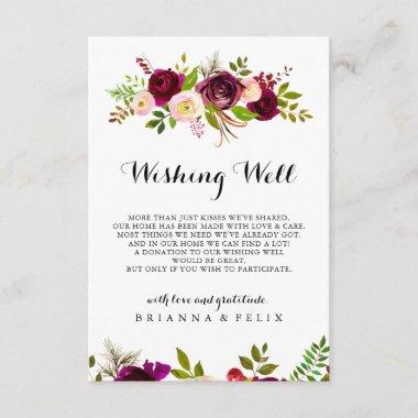 Rustic Blush Burgundy Floral Wedding Wishing Well Enclosure Invitations