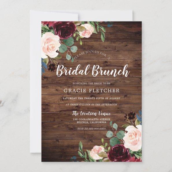 Rustic Blush & Burgundy Flowers Bridal Shower Invitations