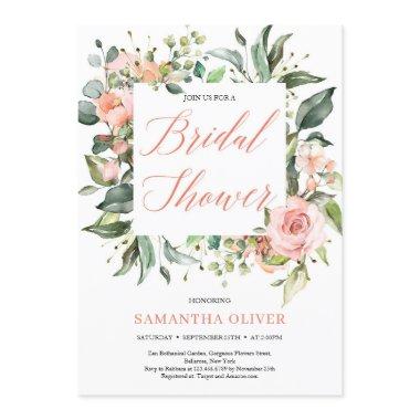 Rustic blush floral wreath green Bridal Shower Invitations