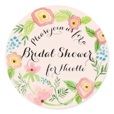 Rustic Blush Granny Chic Hipster Floral Bridal Classic Round Sticker
