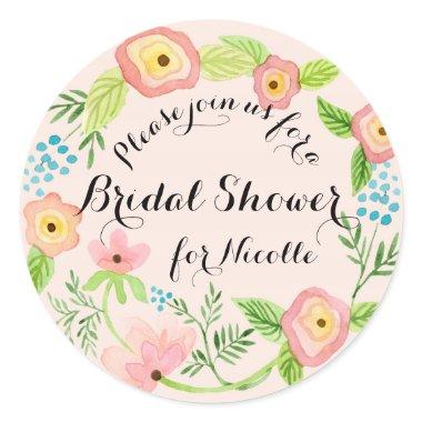 Rustic Blush Granny Chic Hipster Floral Bridal Classic Round Sticker