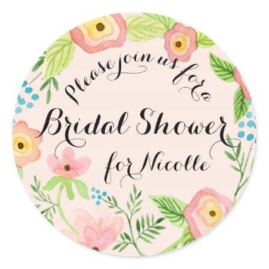 Rustic Blush Granny Chic Hipster Floral Bridal Classic Round Sticker