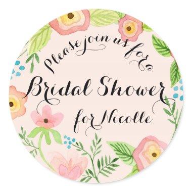 Rustic Blush Granny Chic Hipster Floral Bridal Classic Round Sticker