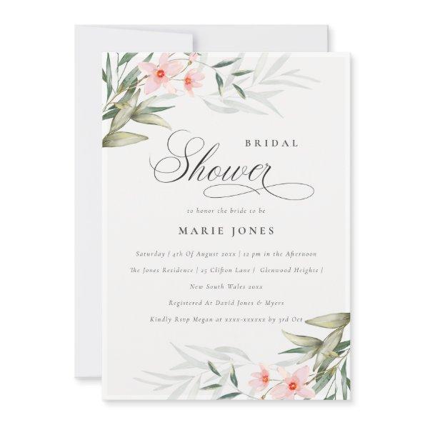 Rustic Blush Greenery Floral  Invite