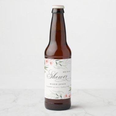 Rustic Blush Greenery Floral Bunch Bridal Shower Beer Bottle Label