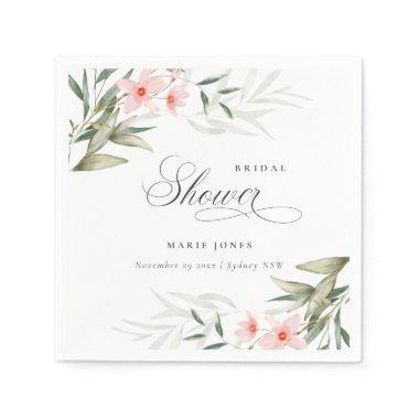 Rustic Blush Greenery Floral Bunch Bridal Shower Napkins