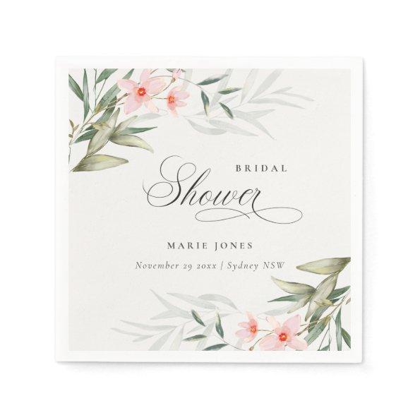 Rustic Blush Greenery Floral Bunch Bridal Shower Napkins