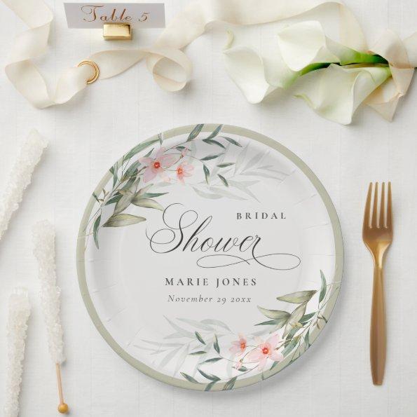 Rustic Blush Greenery Floral Bunch Bridal Shower Paper Plates