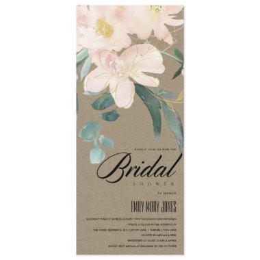 RUSTIC BLUSH KRAFT FLORAL WATERCOLOR BRIDAL SHOWER Invitations