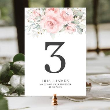 Rustic Blush Pink Floral Greenery Table Number