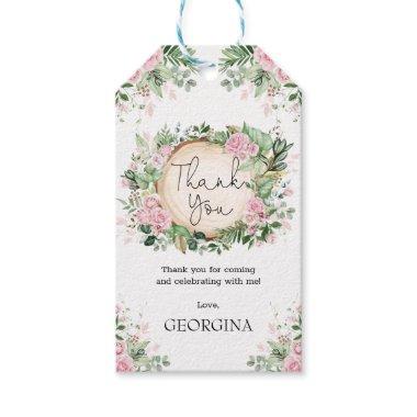 Rustic Blush Pink Garden Flowers Botanical Leaves Gift Tags