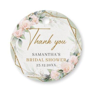 Rustic blush pink roses gold frame bridal shower favor tags