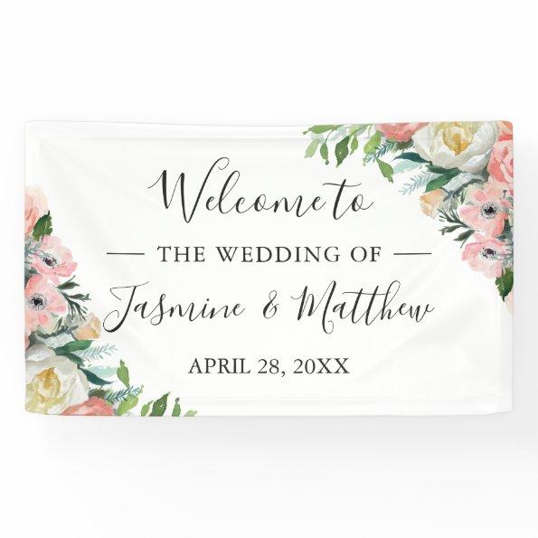Rustic Blush Pink Watercolor Floral Wedding Party Banner
