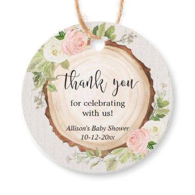 Rustic blush pink white floral girl baby shower favor tags