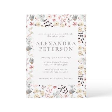 Rustic Boho Botanical White Gray Bridal Shower Invitations