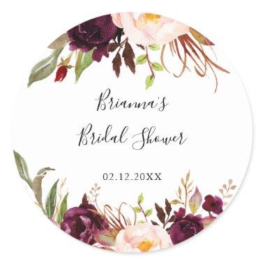 Rustic Boho Colorful Floral Bridal Shower Favor Classic Round Sticker