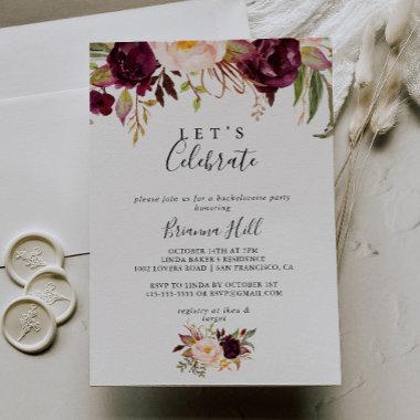 Rustic Boho Colorful Floral Let's Celebrate Party Invitations