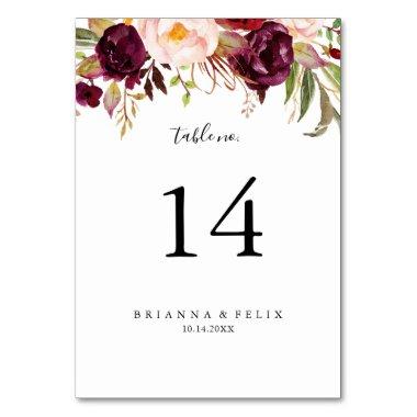 Rustic Boho Colorful Floral Wedding Table Number