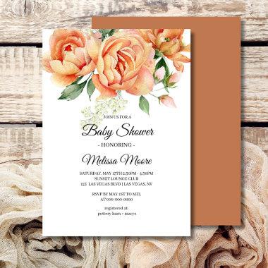 Rustic Boho Coral Peach Flowers Greenery Invitations