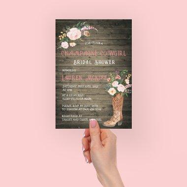 Rustic Boho Cowgirl Floral Boots Bridal Shower Invitations