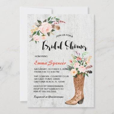 Rustic Boho Cowgirl Floral Boots Bridal Shower l Invitations