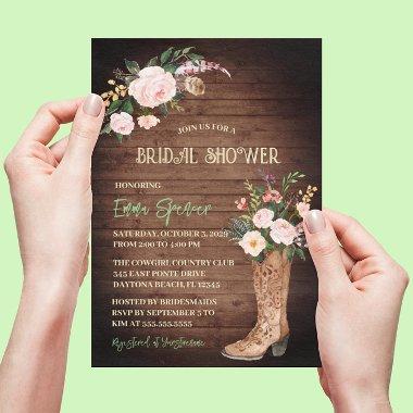 Rustic Boho Cowgirl Floral Boots Bridal Shower ll Invitations