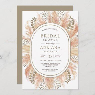 Rustic Boho Dried Pampas Grass Oval Bridal Shower Invitations