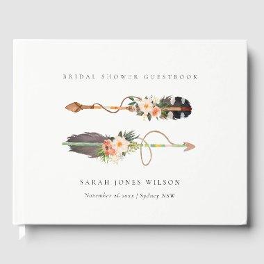 Rustic Boho Feather Floral Arrow  Guest Book