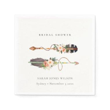 Rustic Boho Feather Floral Arrow  Napkins