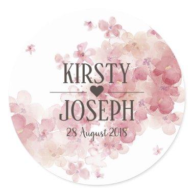 Rustic Boho Feather Floral Pink Wedding Sticker
