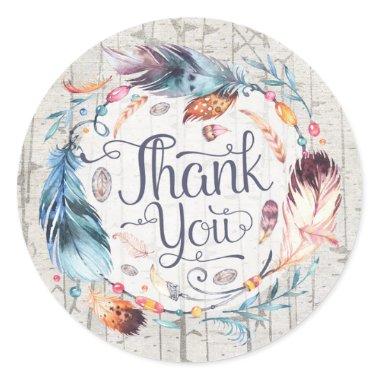 Rustic Boho Feathers Bohemian Shower Thank You Classic Round Sticker