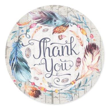 Rustic Boho Feathers Bohemian Shower Thank You Classic Round Sticker