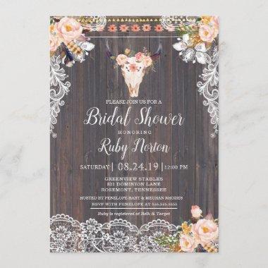Rustic Boho Floral and String Lights Bridal Shower Invitations