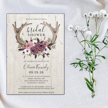 Rustic Boho Floral Antlers Wood