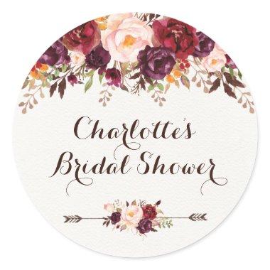 Rustic Boho Floral Bridal Shower Favor Sticker Tag