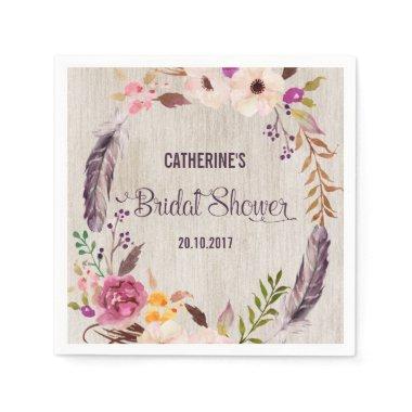 Rustic Boho Floral Bridal Shower Paper Napkin