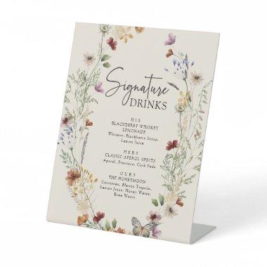 Rustic Boho Floral Signature Drinks Pedestal Sign